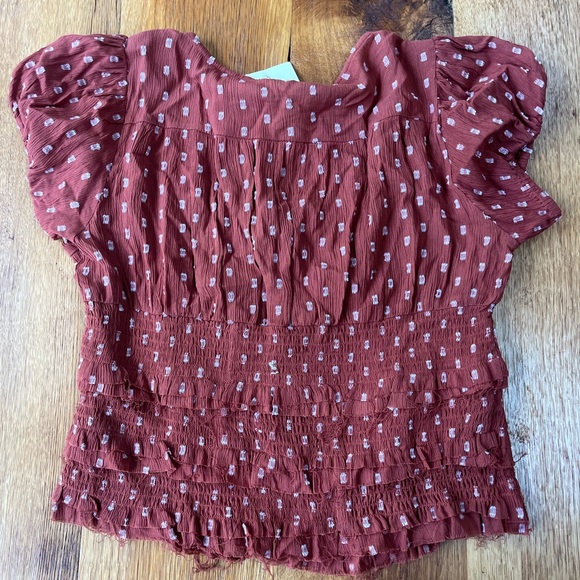 NWT Rebellion Distressed Ruched Gauze Blouse - Picture 8 of 8